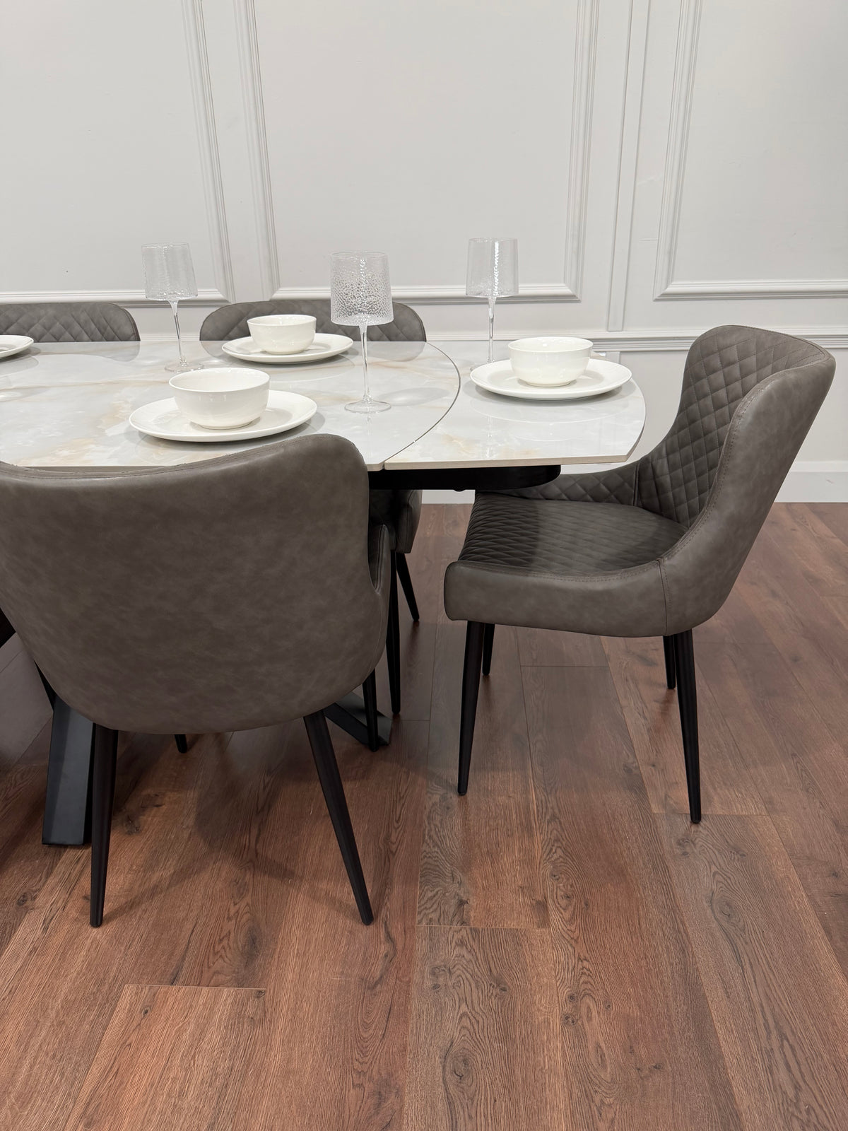 Positano Extending Sintered Stone Dining Set + 6 Diamond Grey PU Chairs