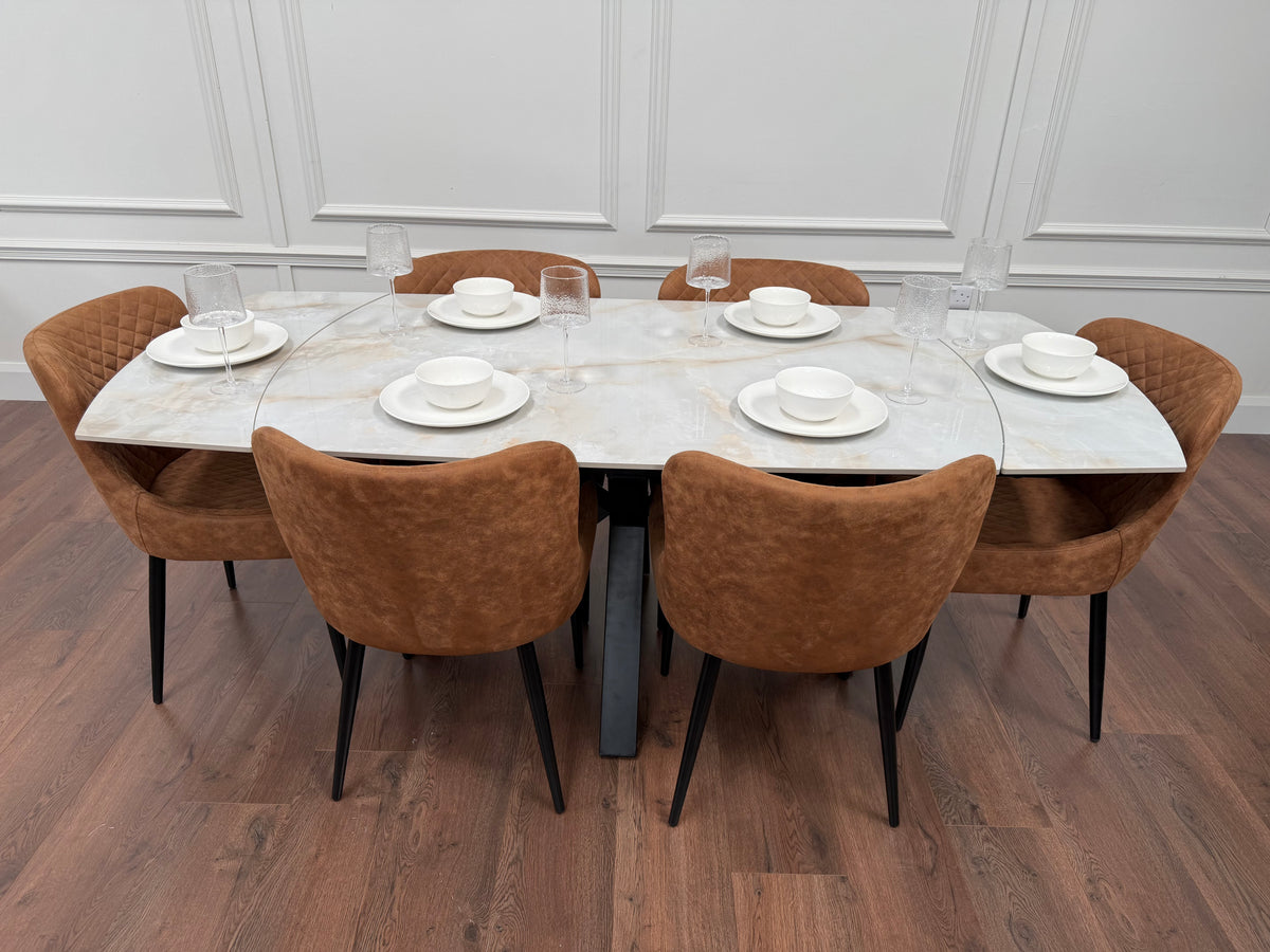 Positano Sintered Stone Dining Set + 6 Tan Diamond Chairs