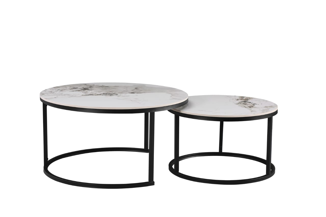 Luca White/Gold Sintered Stone Nest of 2 Coffee Tables