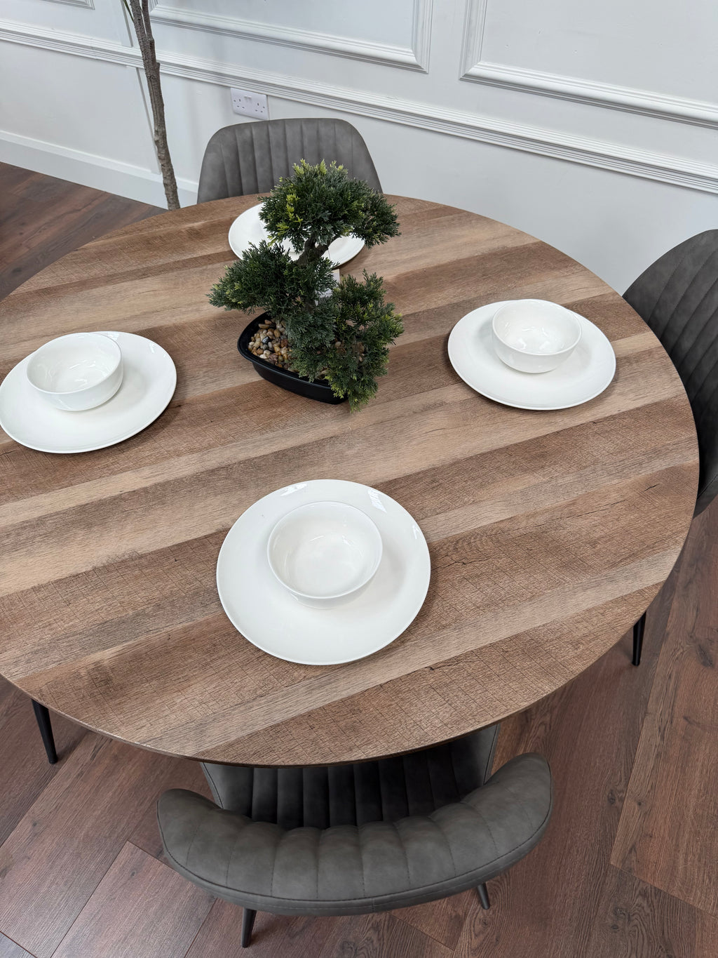 Epsom Rustic Oak 1.2m + 4 Lyra Grey PU