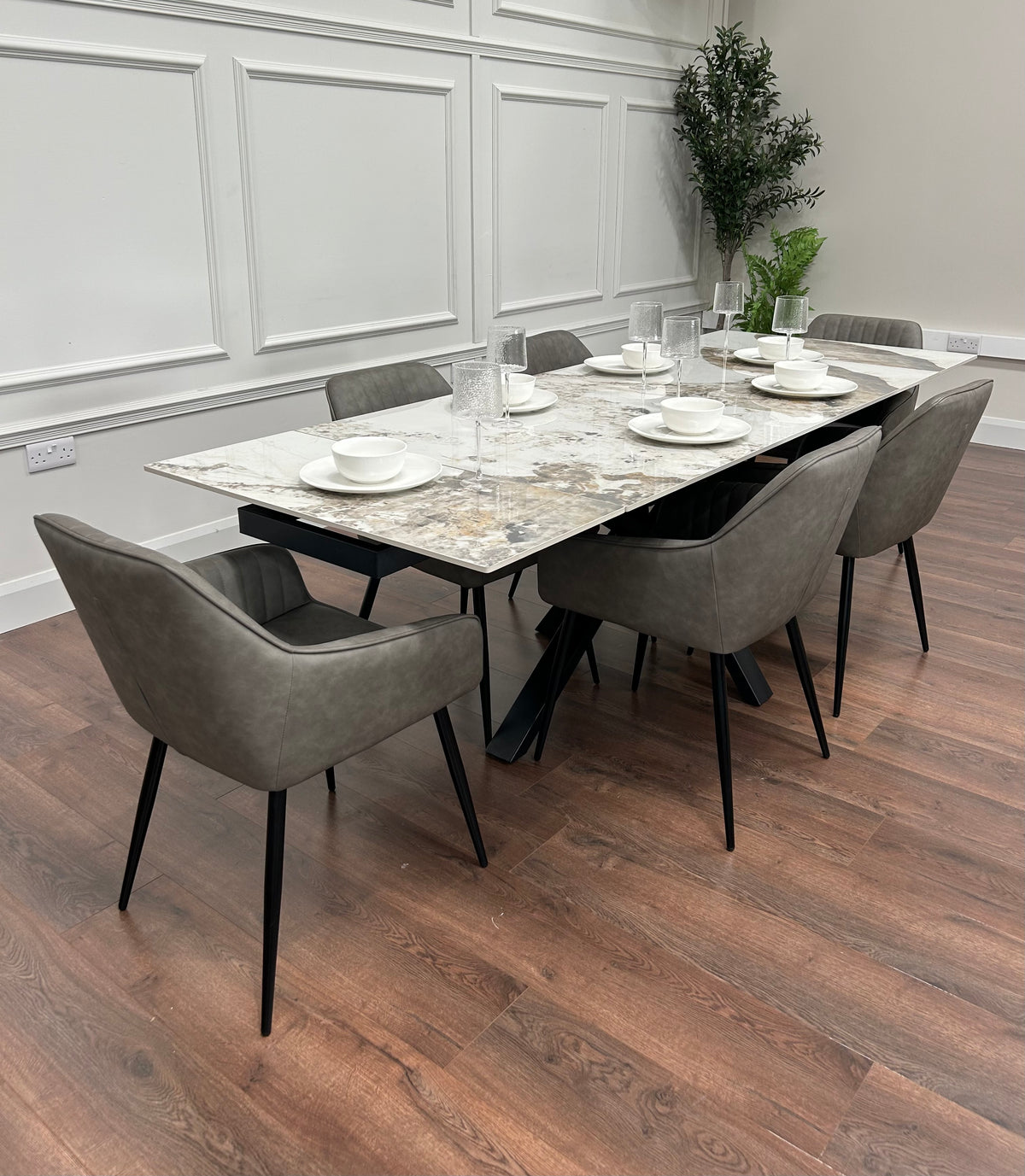 Sorrento Extending Sintered Stone Dining Set + 6 EZ Grey Chairs