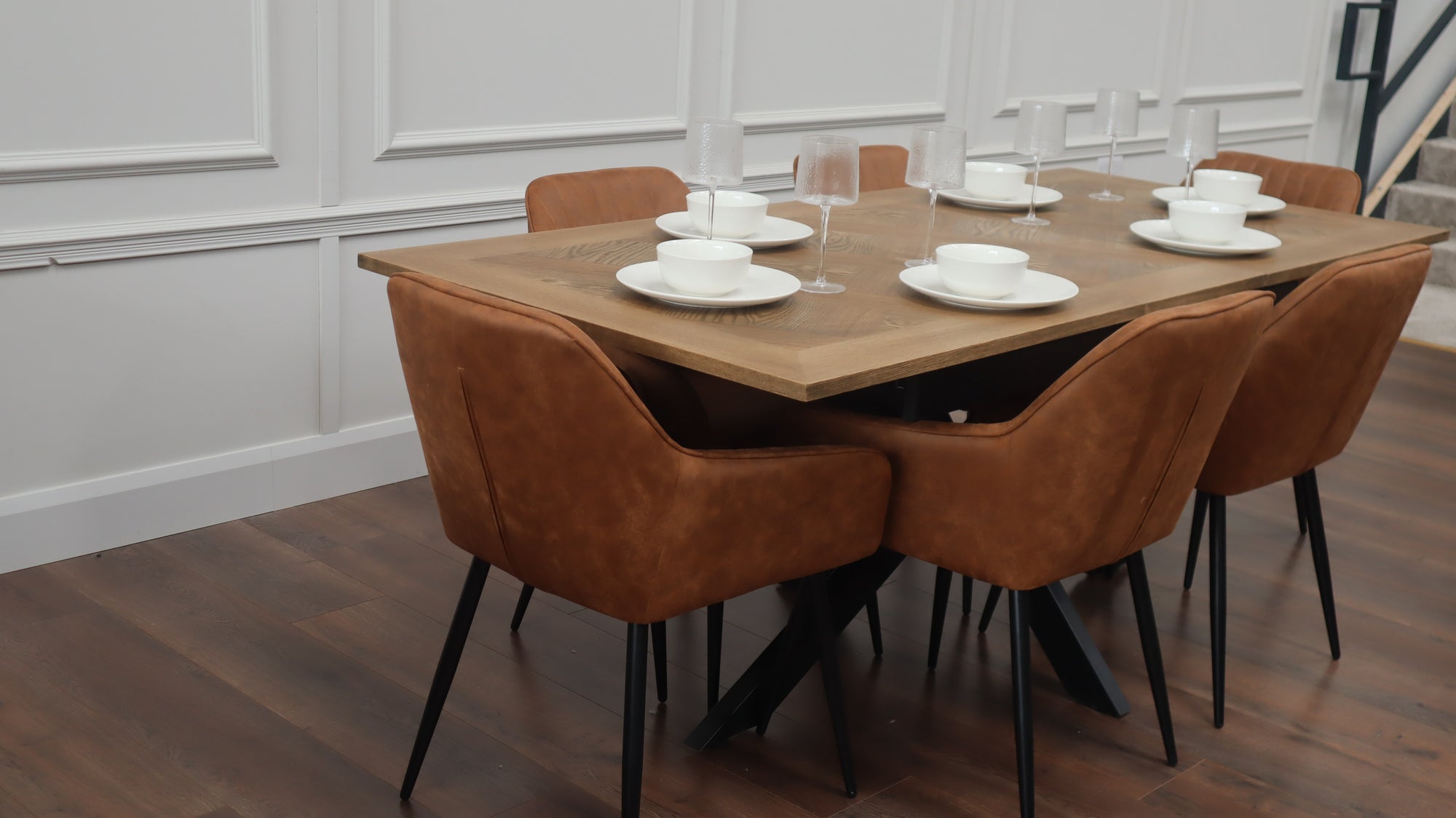 Peyton 1.6m/2m + 6 EZ Tan Suede PU Chairs