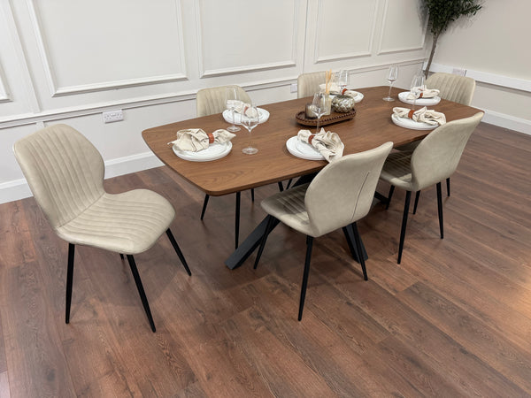 New York walnut extending dining table with 6 Lyra taupe PU chairs - photo 2