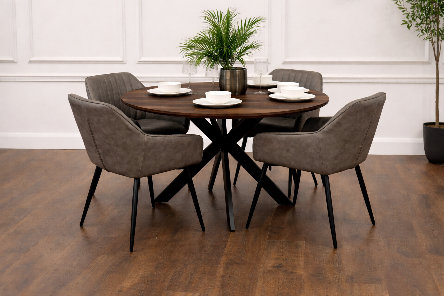 Epsom Dark Oak 1.2m + 4 EZ Grey PU Chairs