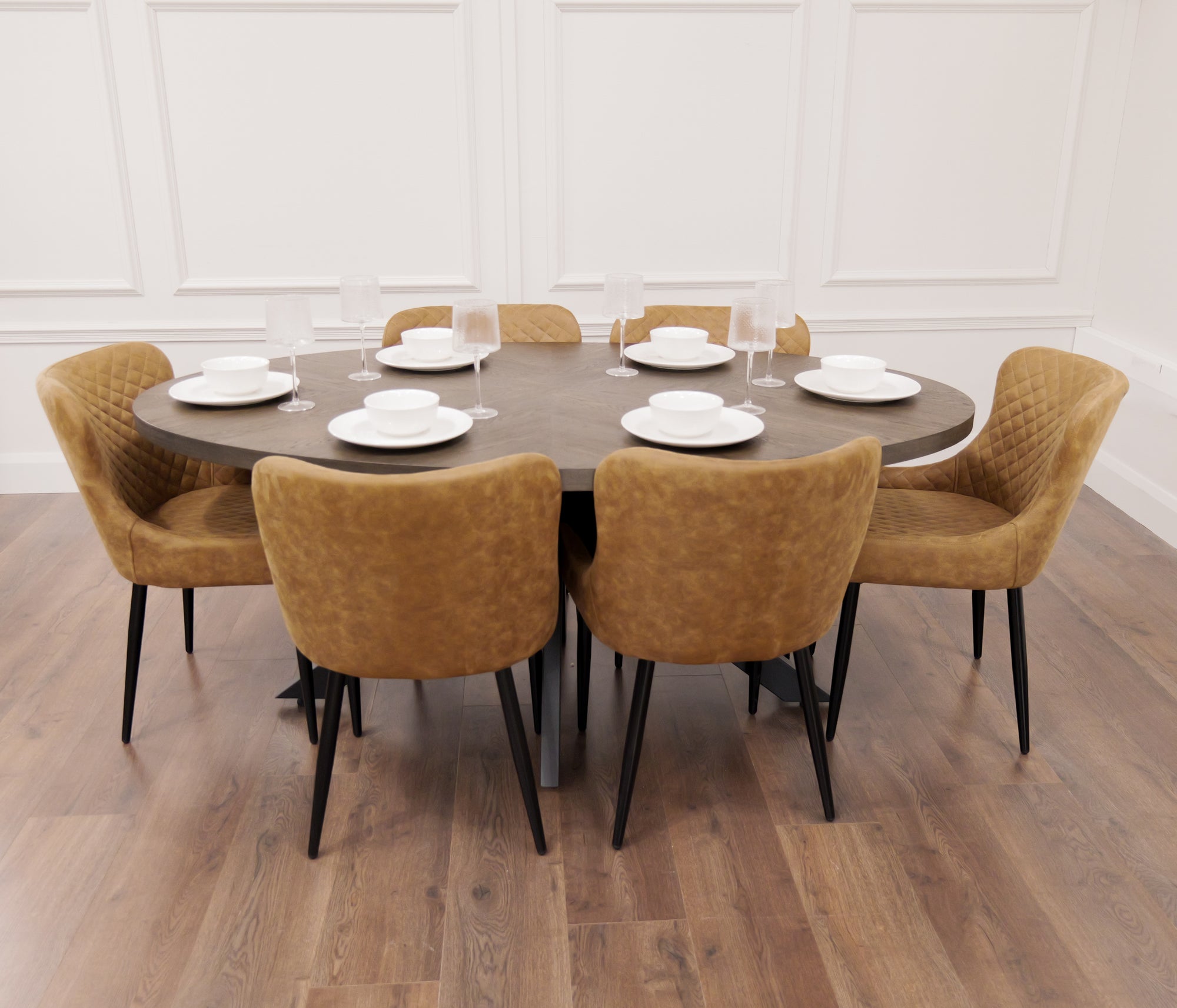 Samara 1.8m Table + 6 Diamond Tan Suede Chairs