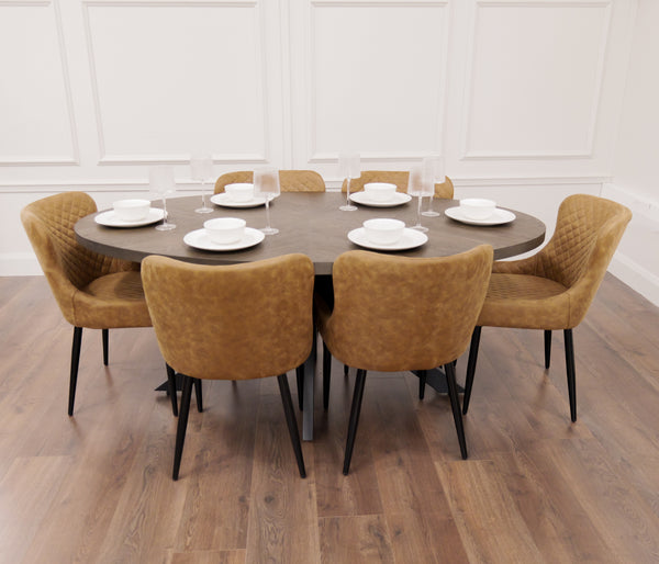 Samara 1.8m Table + 6 Diamond Tan Suede Chairs
