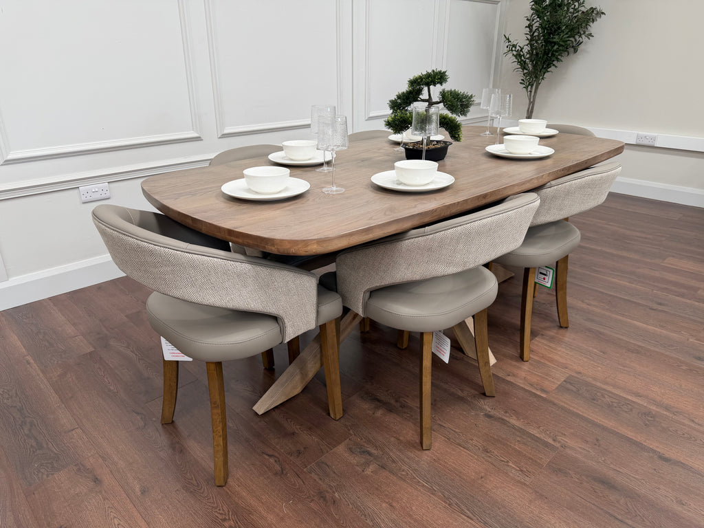 Ashley 2.1m Solid Oak Dining Set with 6 Willow Taupe Chairs