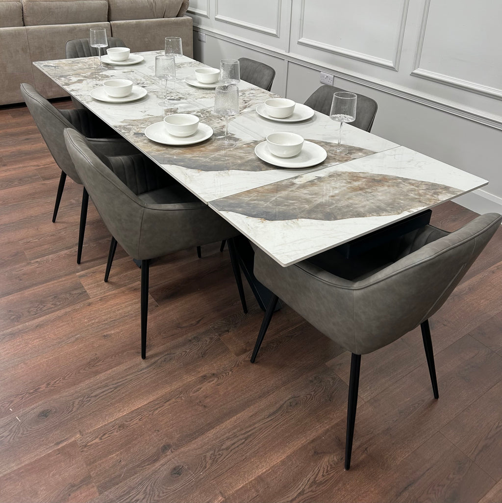 Sorrento Extending Sintered Stone Dining Set + 6 EZ Grey Chairs