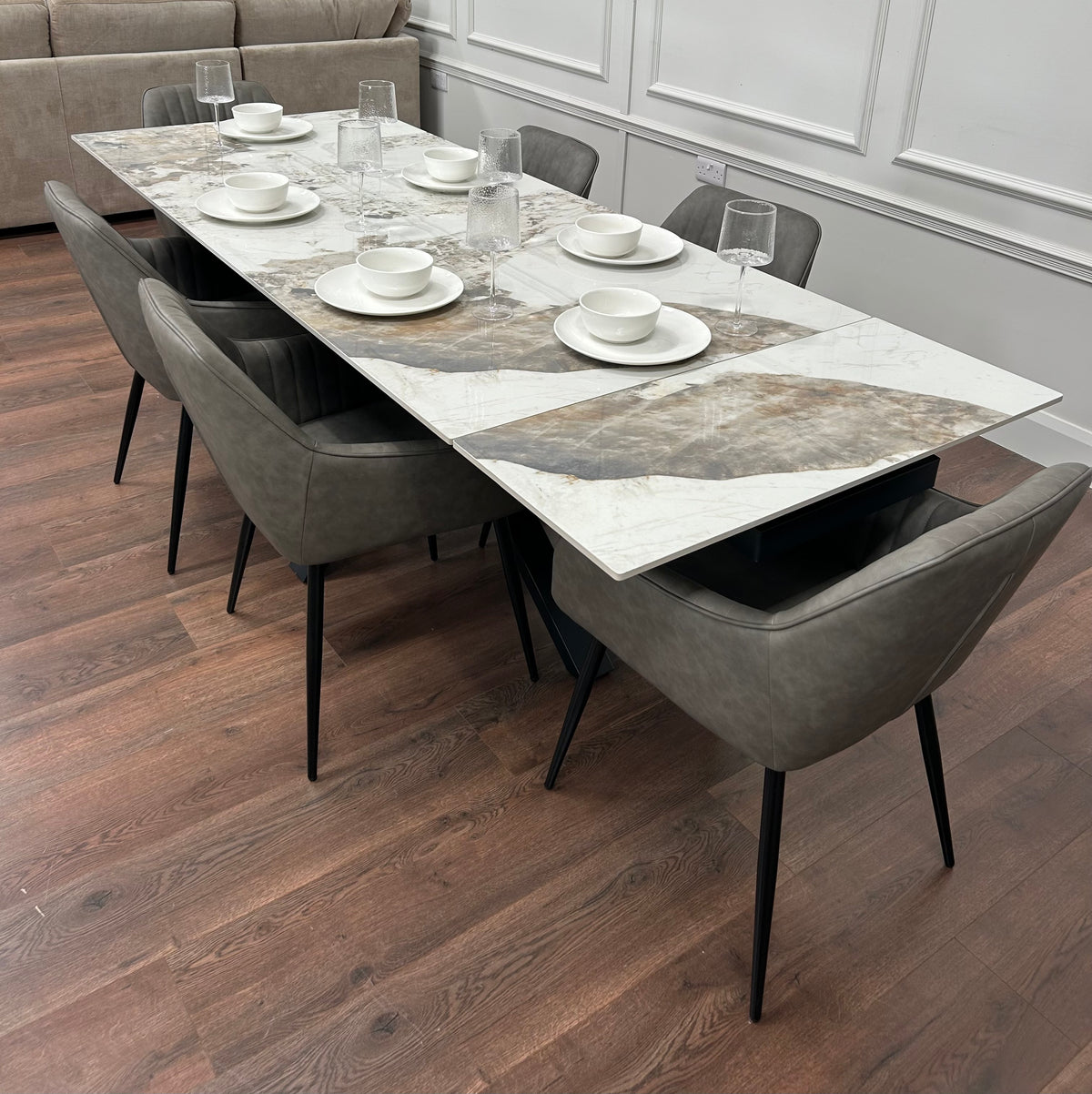 Sorrento Extending Sintered Stone Dining Set + 6 EZ Grey Chairs