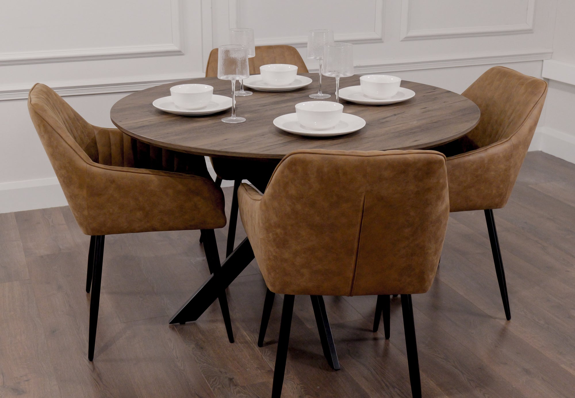 Epsom Dark Oak 1.2m + 4 EZ Tan Suede Chairs