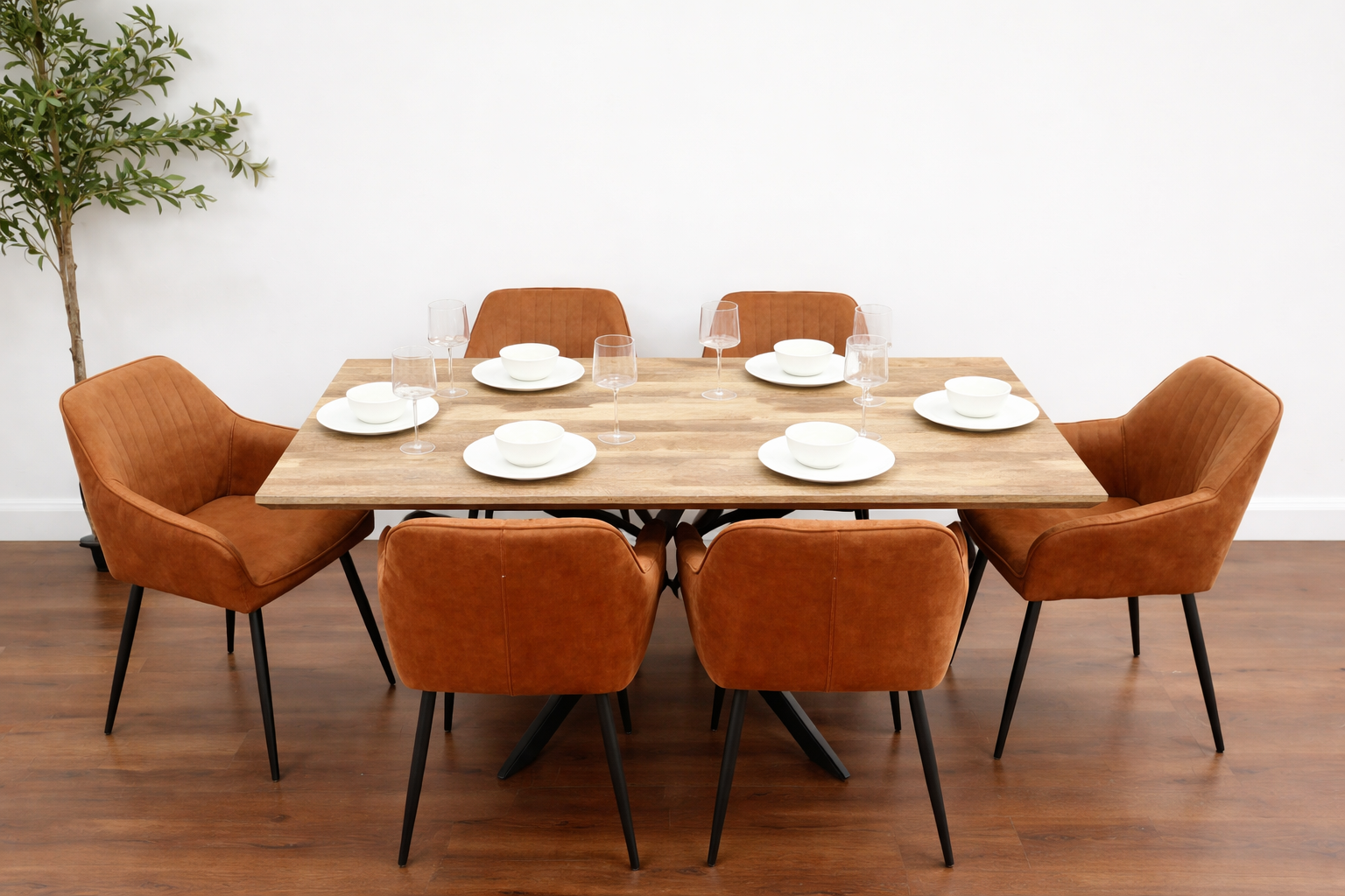 Epsom Rustic Oak 1.6m + 6 EZ Tan Suede Chairs