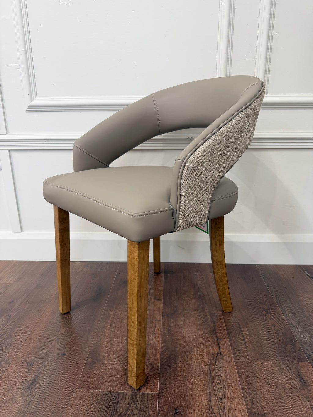 Willow Dining Chair - Herringbone  Fabric/ Taupe Leagher