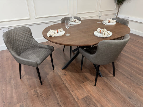 New York dark oak round extending dining table with 4 Diamond grey PU chairs - photo 2
