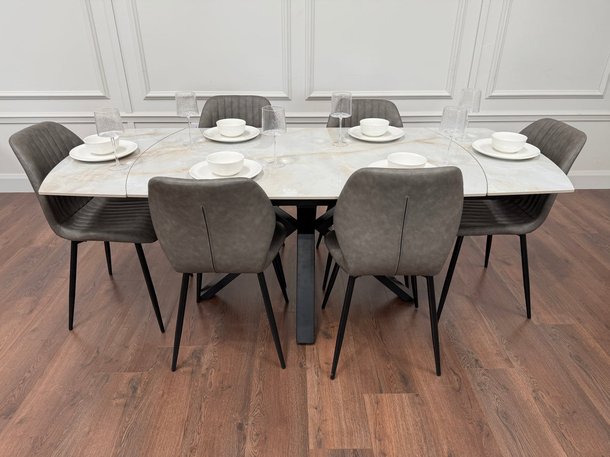 Positano Extending Sintered Stone Dining Set + 6 Lyra Grey PU Chairs