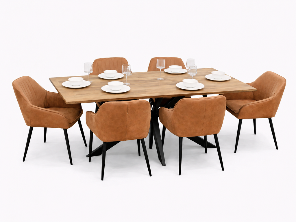 Epsom Rustic Oak 1.6m + 6 EZ Tan Suede Chairs