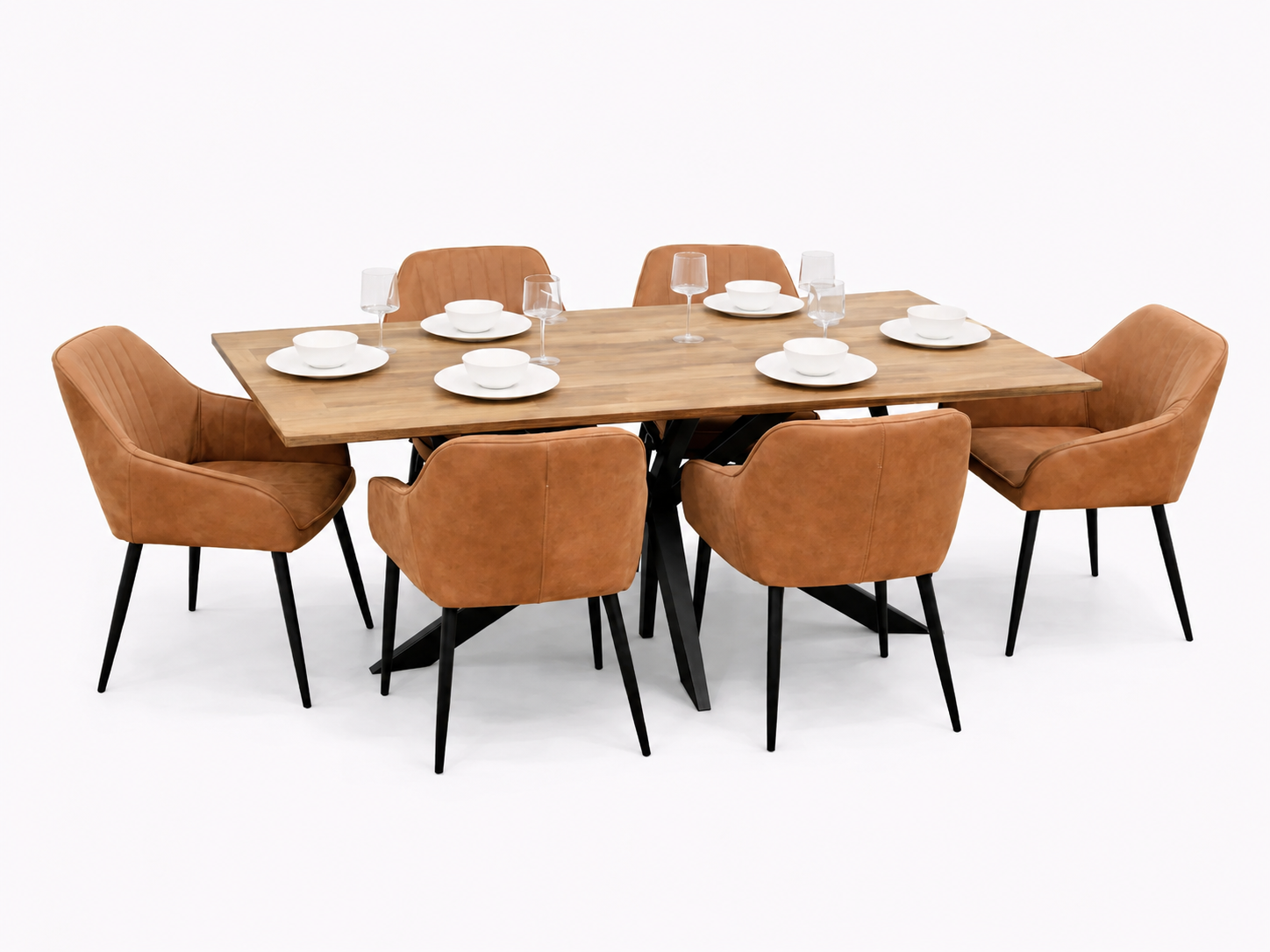 Epsom Rustic Oak 1.6m + 6 EZ Tan Suede Chairs