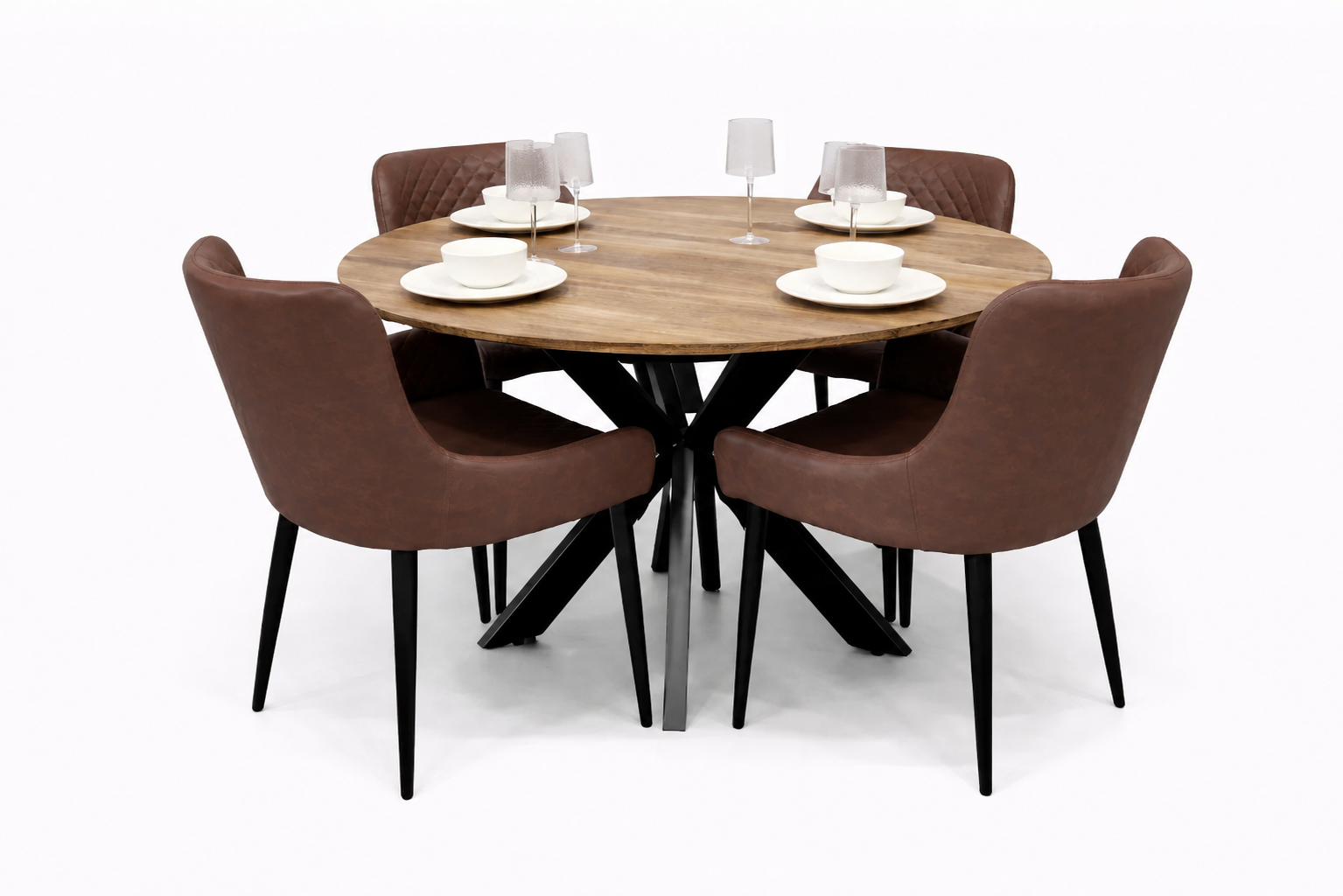Epsom Rustic Oak 1.2m + 4 Diamond Brown PU Chairs