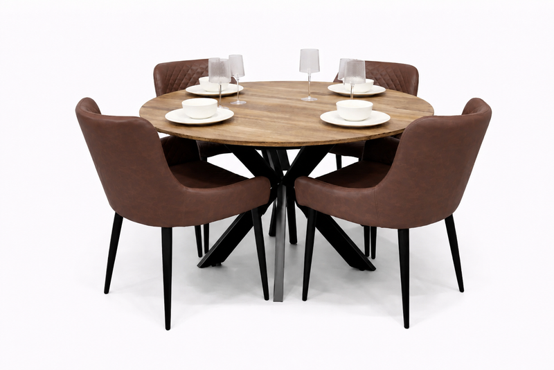 Epsom Rustic Oak 1.2m + 4 Diamond Brown PU Chairs