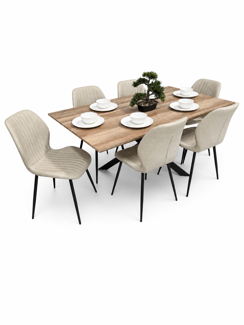 Epsom Rustic Oak 1.6m + 6 Lyra Chairs Taupe  PU