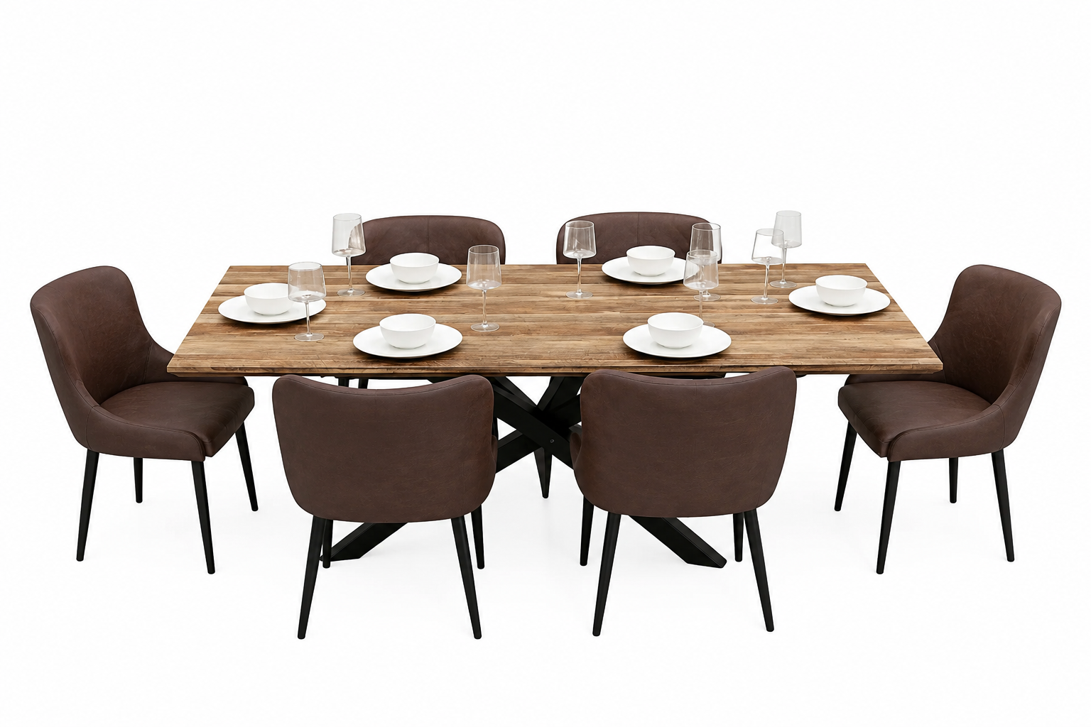 Epsom Rustic Oak 1.6m + 6 Diamond Brown PU Chairs
