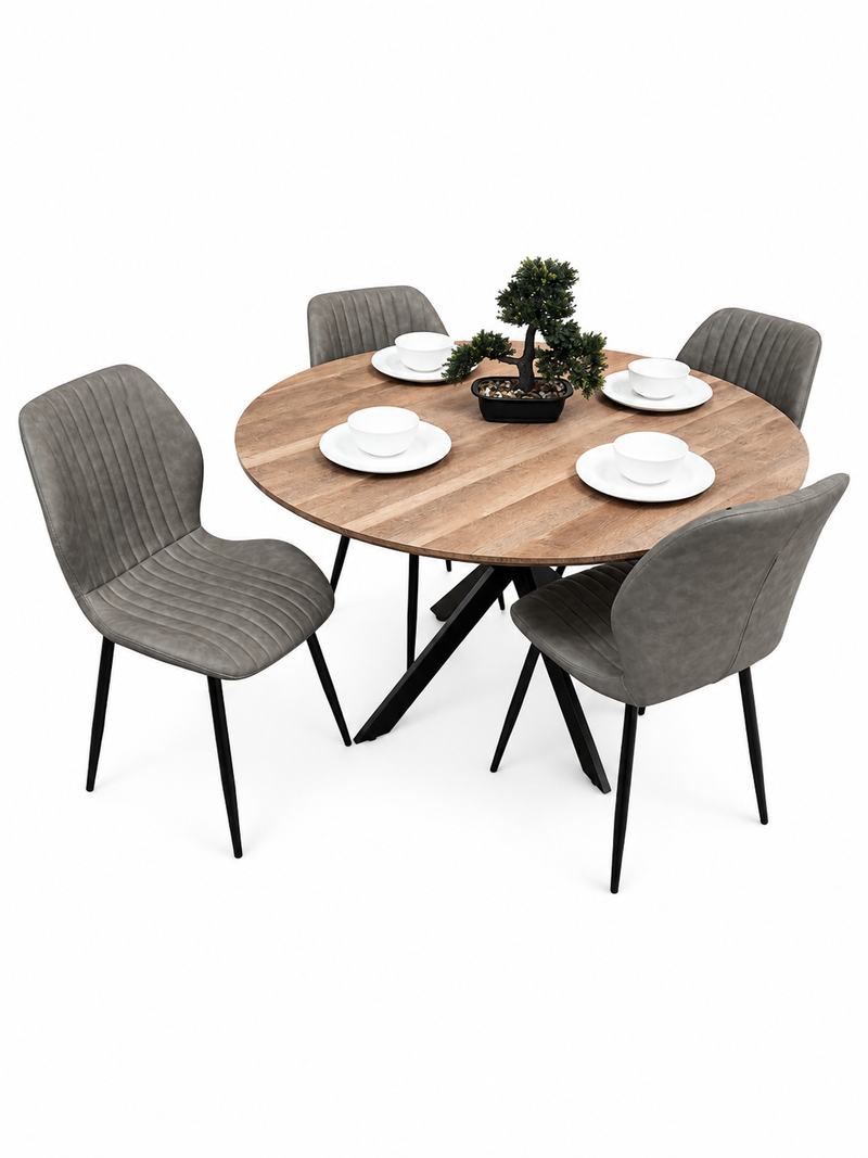 Epsom Rustic Oak 1.2m + 4 Lyra Grey PU