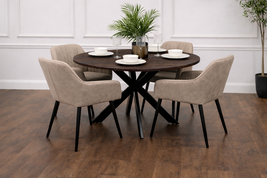 Epsom Dark Oak 1.2m + 4 EZ Taupe PU Chairs