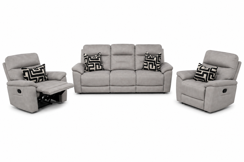 Zurich Manual Recliner Sofa 3 + 1 + 1  – Pebble Grey
