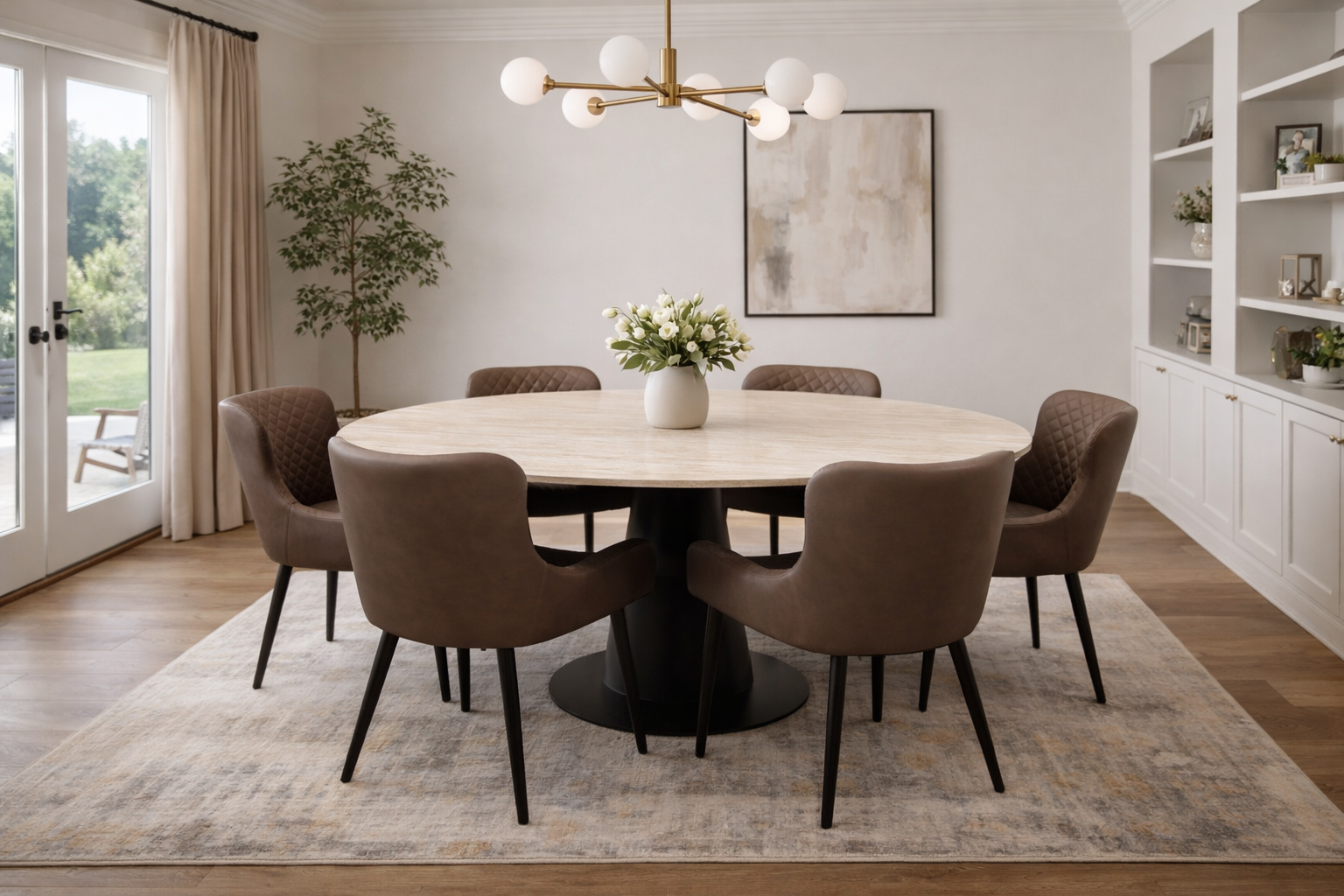 Como Swivel Extension Table + 6 Diamond Brown PU Chairs