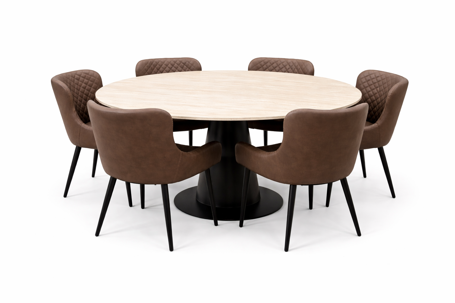 Como Swivel Extension Table + 6 Diamond Brown PU Chairs