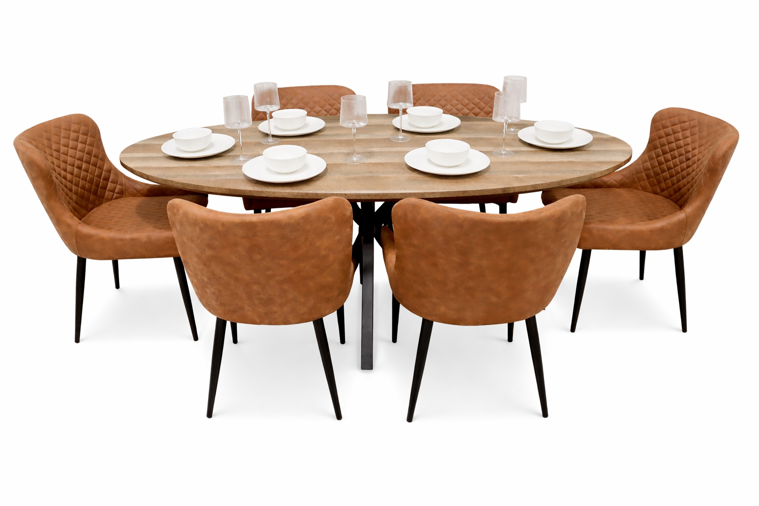 Epsom Rustic Oak 1.8m Oval + 6 Diamond Tan Suede