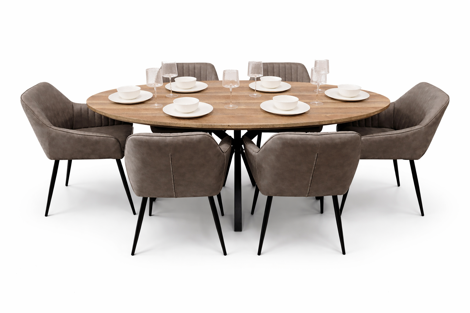 Epsom Rustic Oak 1.8m Oval + 6 EZ Grey PU