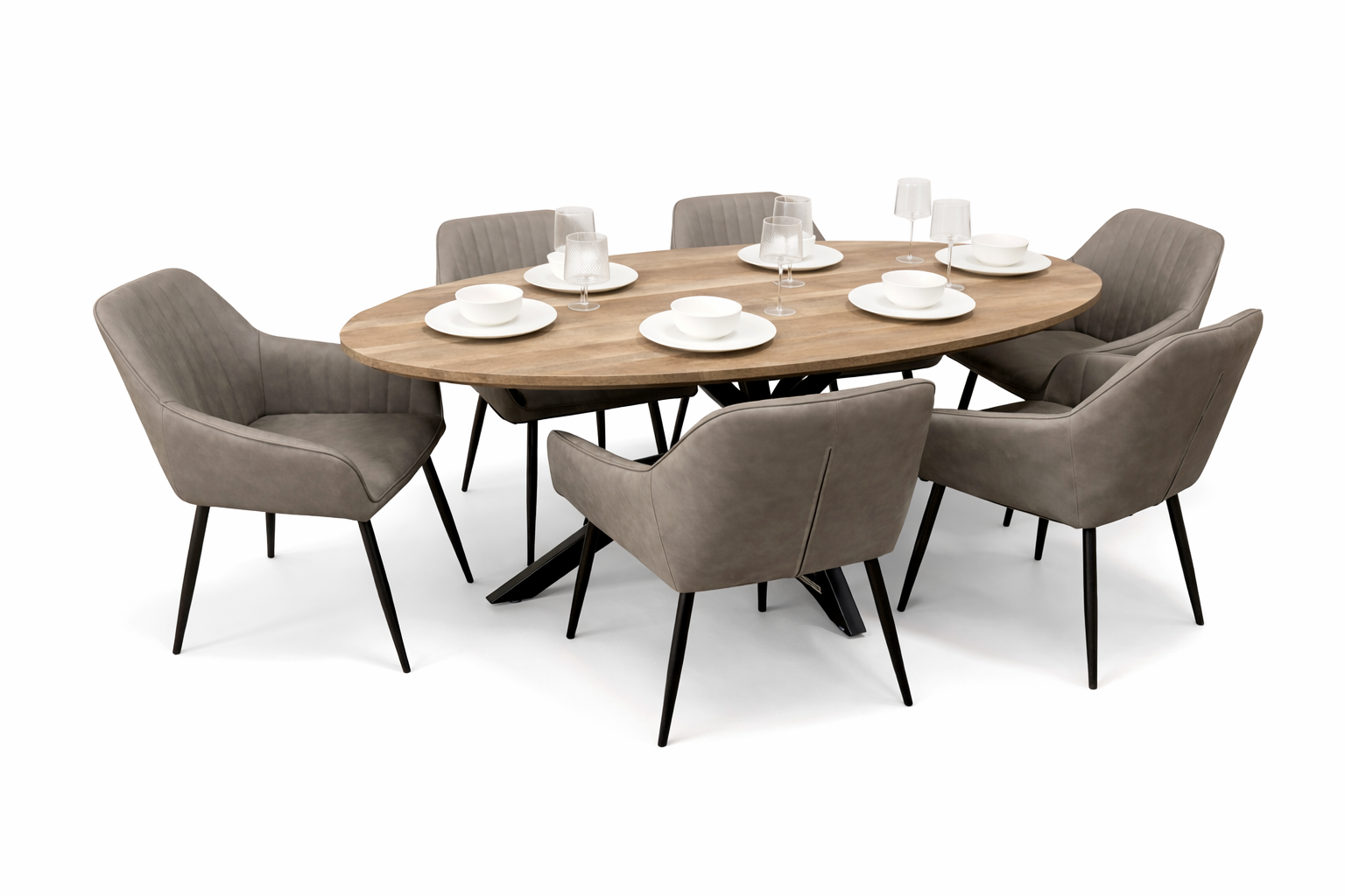 Epsom Rustic Oak 1.8m Oval + 6 EZ Grey PU