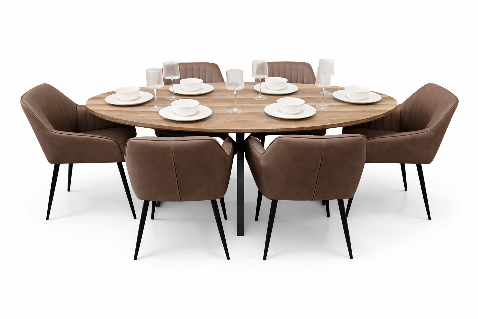 Epsom Rustic Oak 1.8m Oval + 6 EZ Brown PU