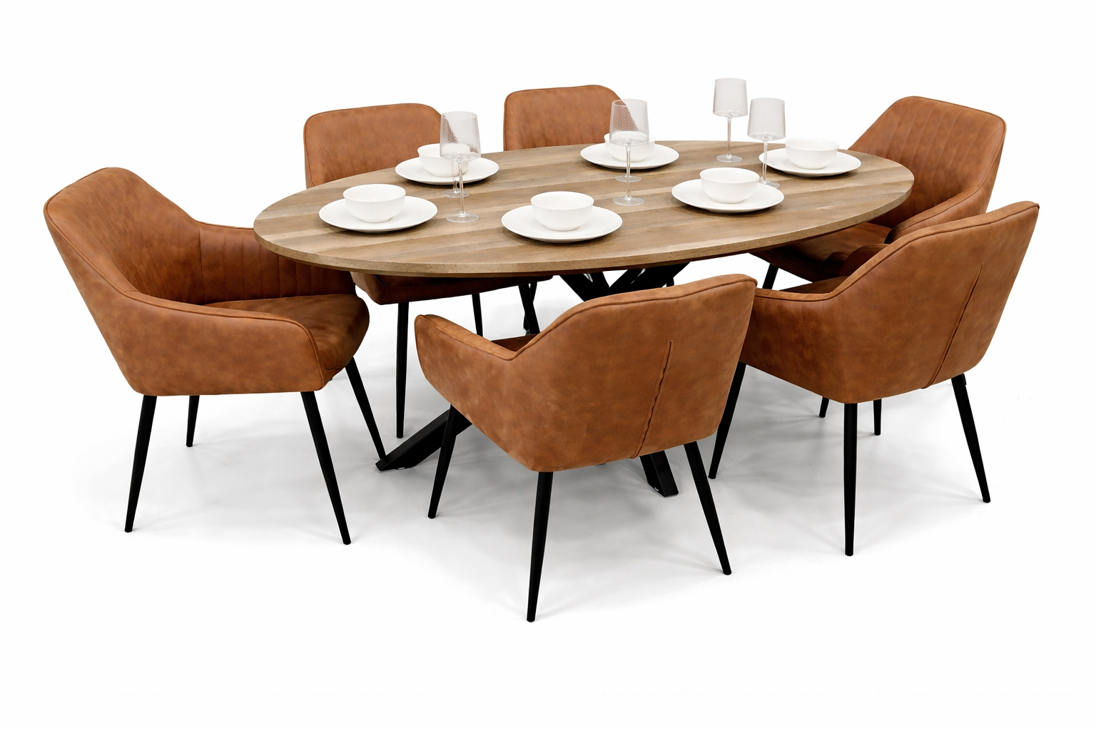 Epsom Rustic Oak 1.8m Oval + 6 EZ Tan Suede