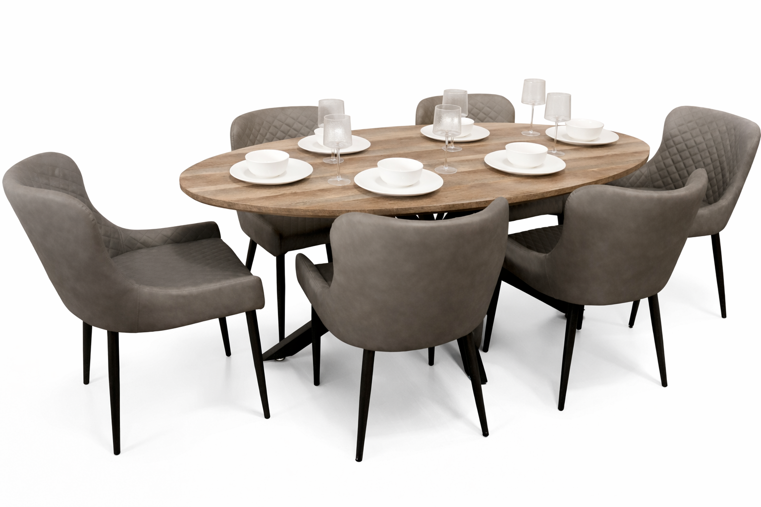 Epsom Rustic Oak 1.8m Oval + 6 Diamond Grey PU
