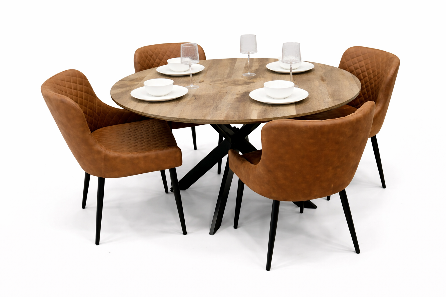 Epsom Rustic Oak 1.2m + 4 Diamond Tan Suede Chairs