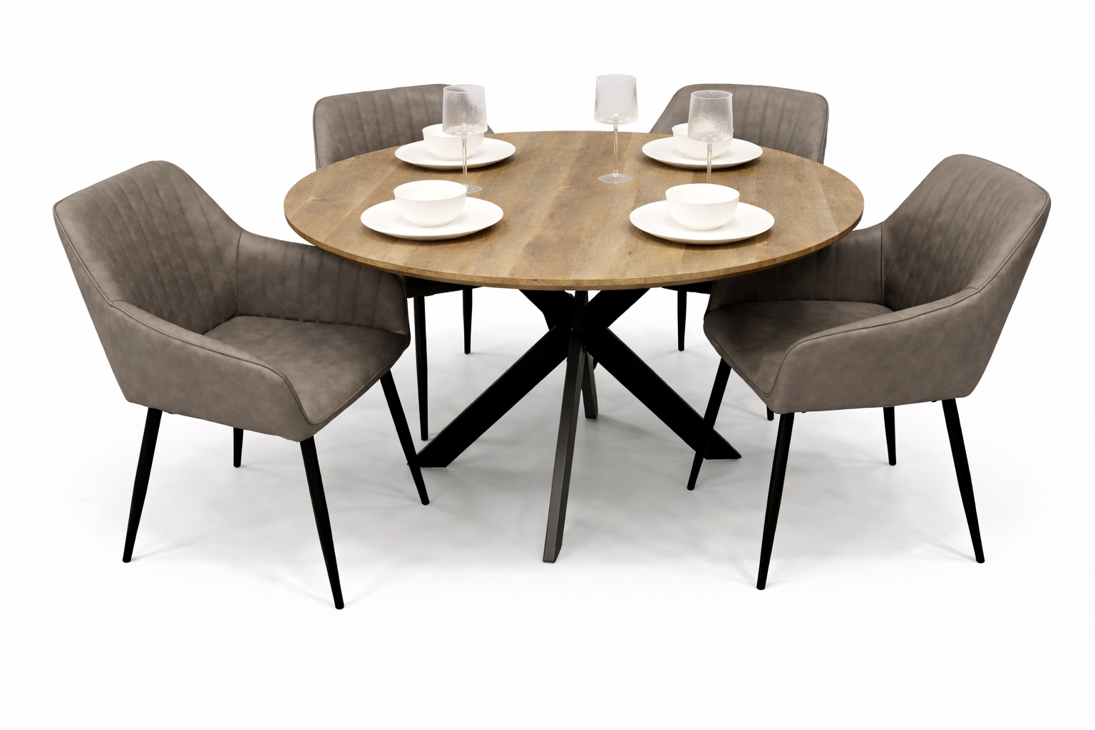 Epsom Rustic Oak 1.2m + 4 EZ Grey PU Chairs