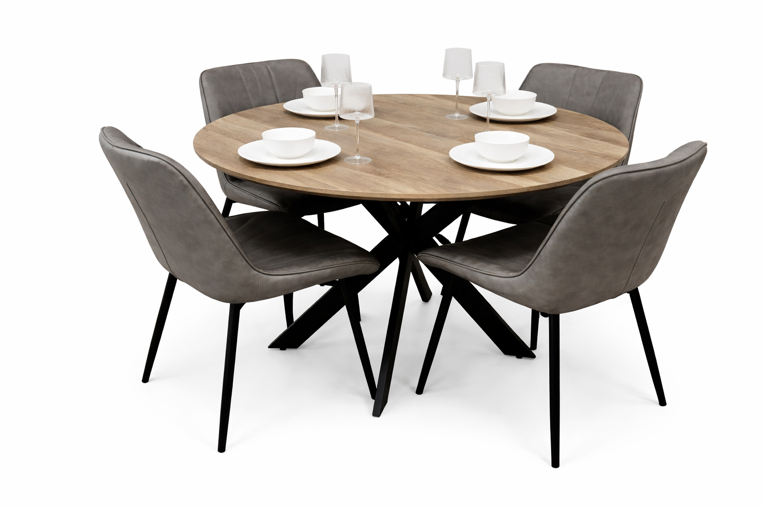 Epsom Rustic Oak 1.2m + 4 Tilly  Grey PU