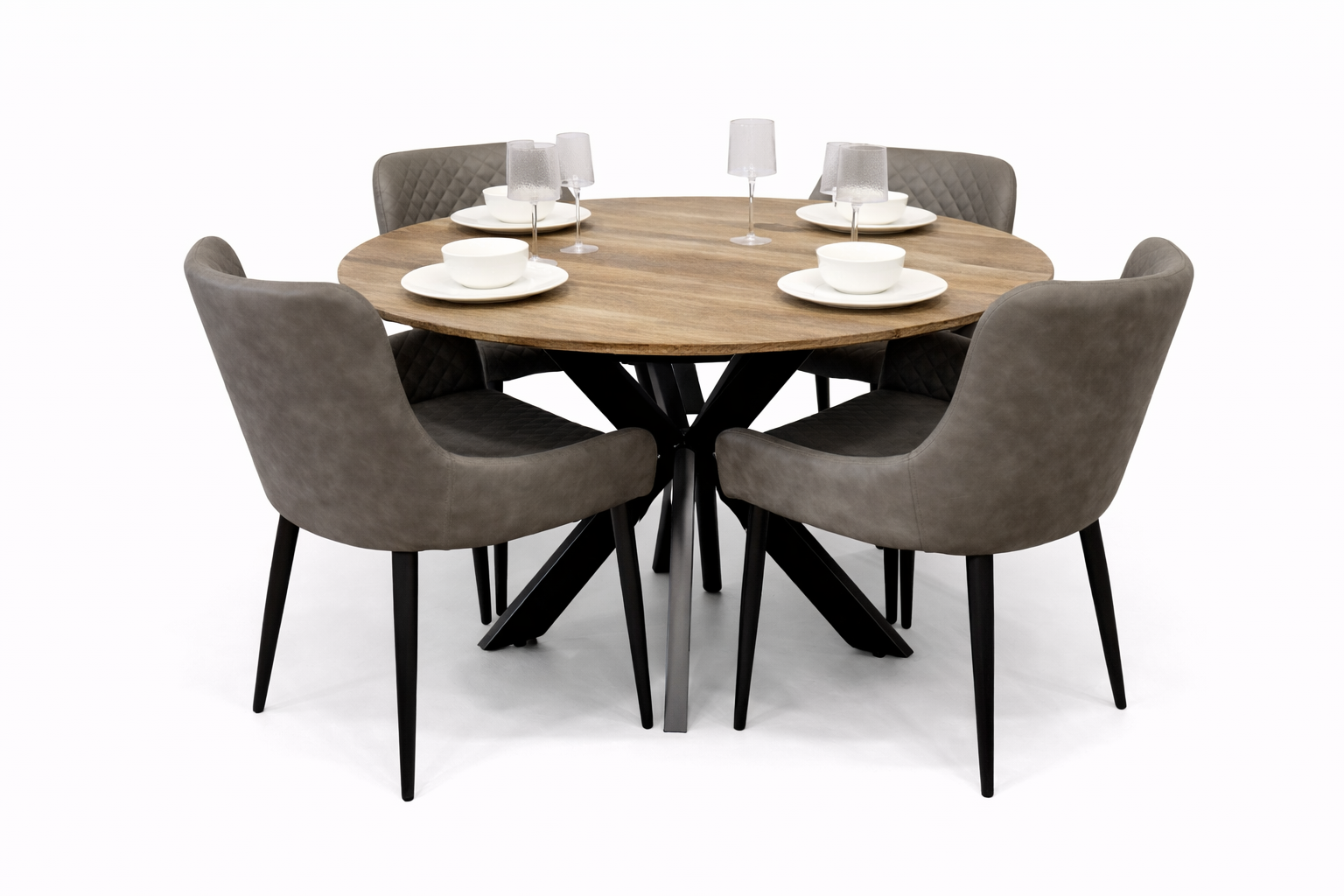 Epsom Rustic Oak 1.2m + 4 Diamond Grey PU Chairs