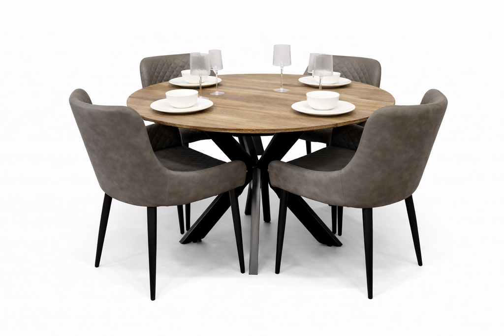 Epsom Rustic Oak 1.2m + 4 Diamond Grey PU Chairs