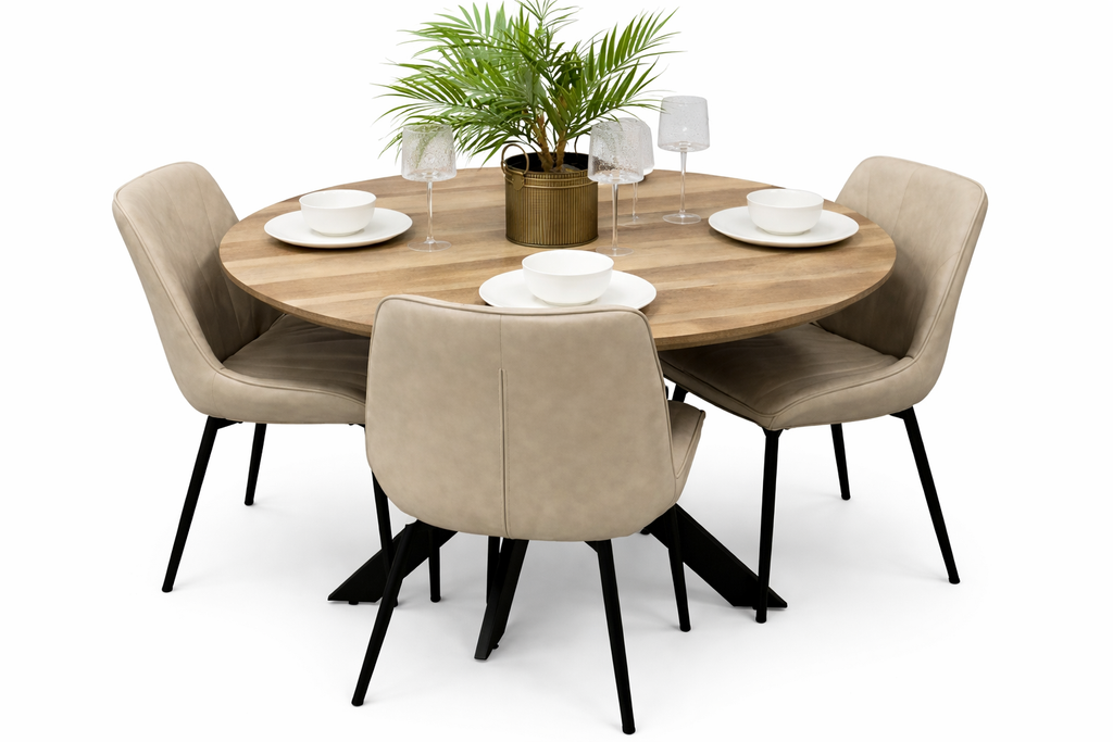 Epsom Rustic Oak 1.2m + 4 Tilly  Taupe PU