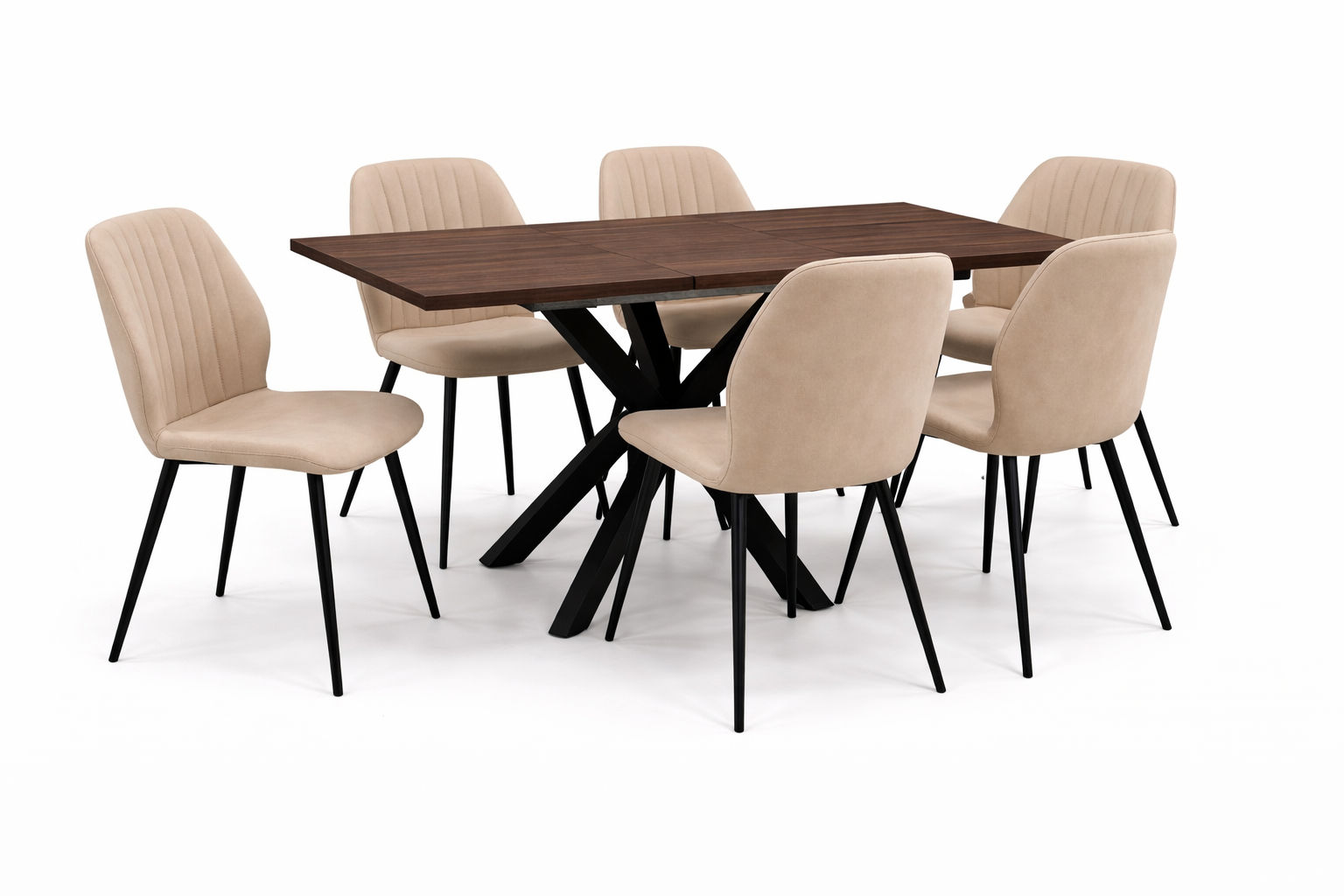 Epsom Dark Oak 1.2m/1.6m + 6 Lyra Chairs Taupe PU