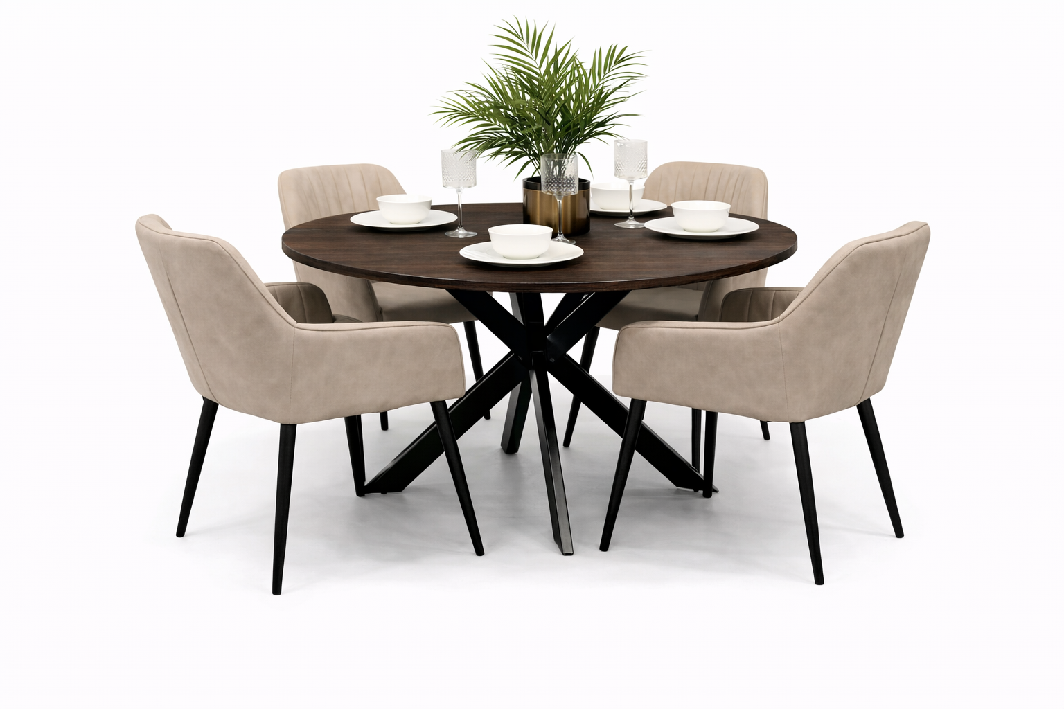 Epsom Dark Oak 1.2m + 4 EZ Taupe PU Chairs