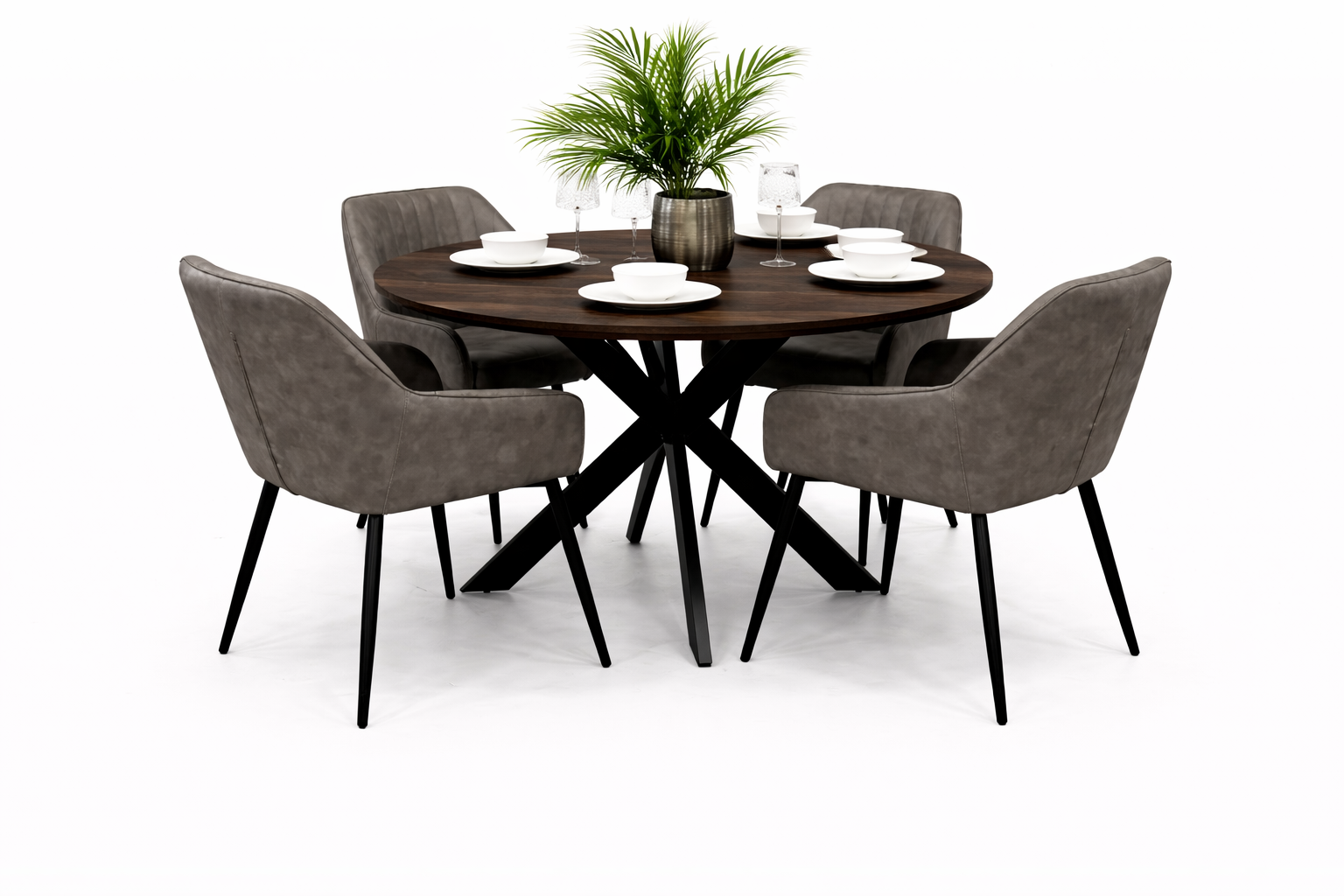 Epsom Dark Oak 1.2m + 4 EZ Grey PU Chairs