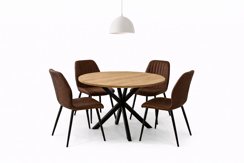 Epsom Rustic Oak 1.2m + 4 Lyra Brown PU