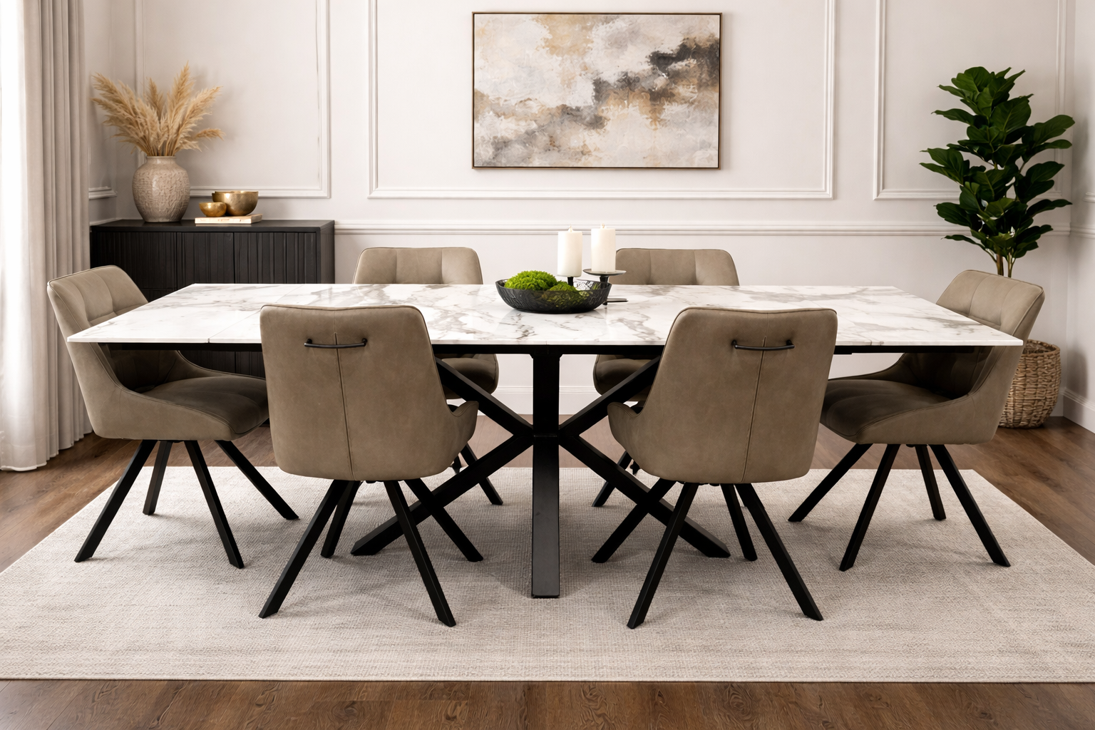 Sorrento Extendable Table 160-240cm - Gold/Grey + 6 Pedro Chairs