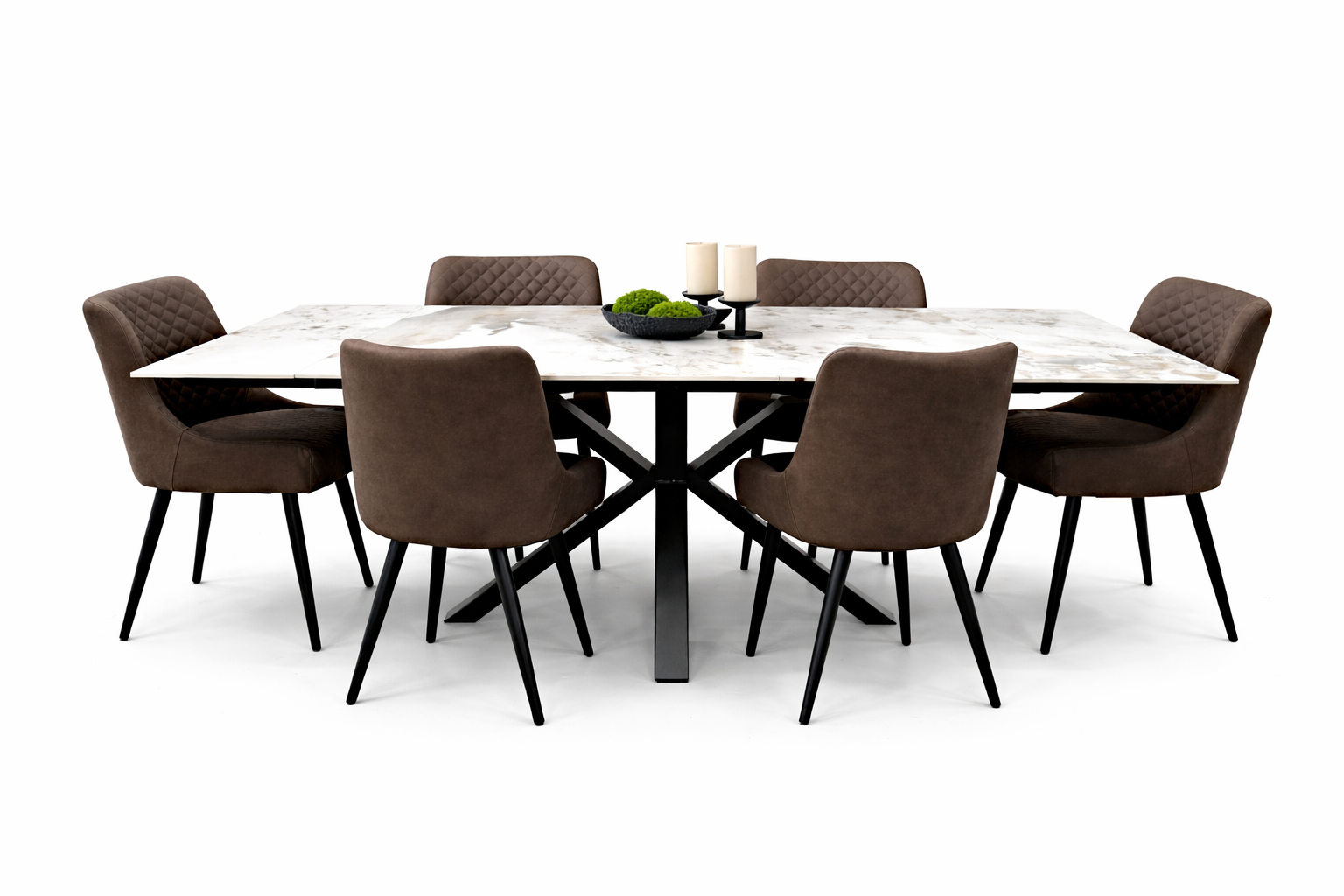 Sorrento Extendable Table 160-240cm - Gold/Grey + 6 Diamond Brown PU Chairs