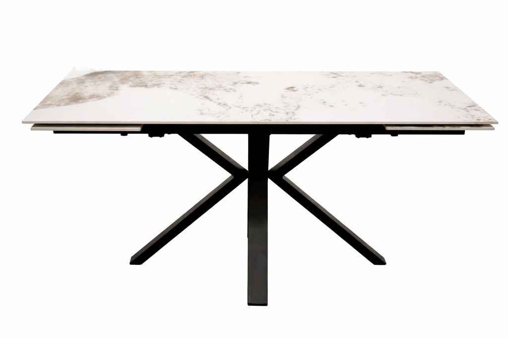 Sorrento Extendable Table 160-240cm - Gold/Grey + 6 EZ Brown PU Chairs
