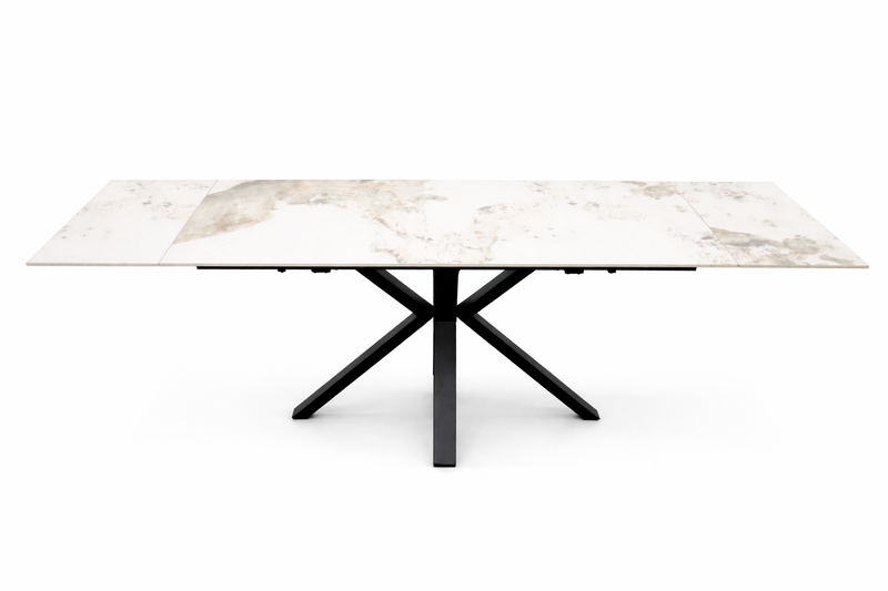 Sorrento Extendable Table 160-240cm - White Sintered Stone with Soft Gold and Grey Marbling