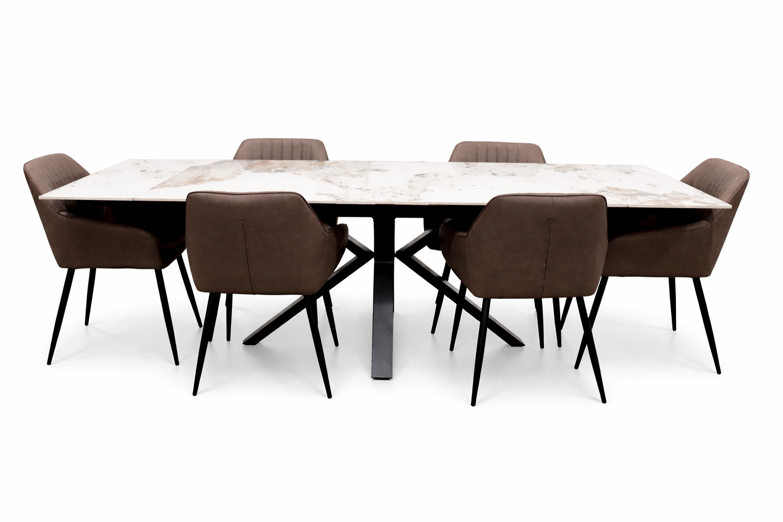 Sorrento Extendable Table 160-240cm - Gold/Grey + 6 EZ Brown PU Chairs